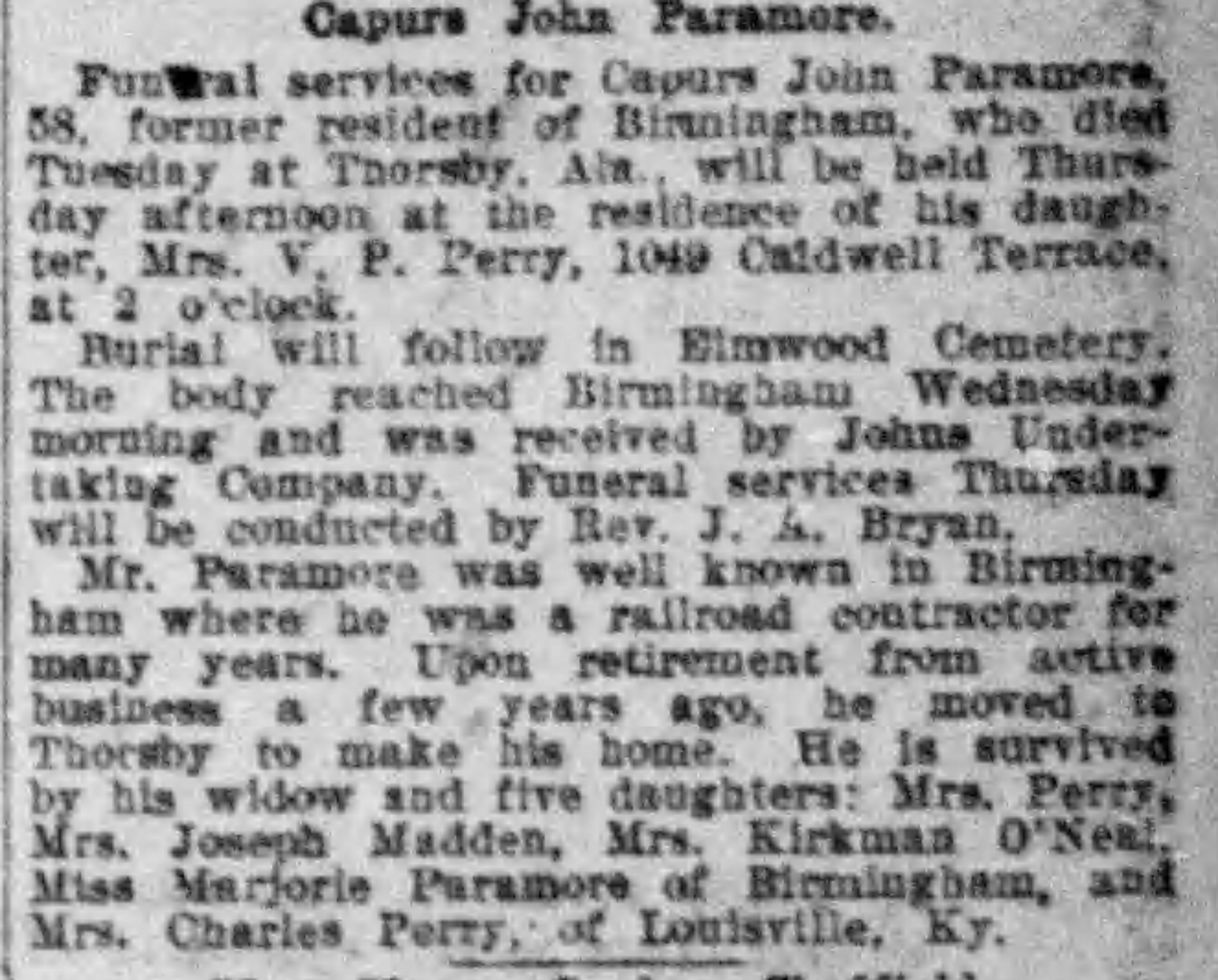 Capurs John Paramore obituary